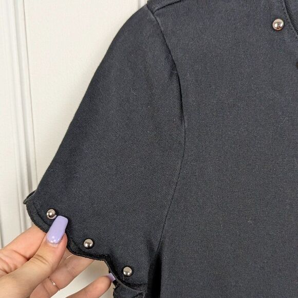 Kate Spade | Black Peplum Cotton T-Shirt with Pearl Studs Size Medium - Picture 4 of 6